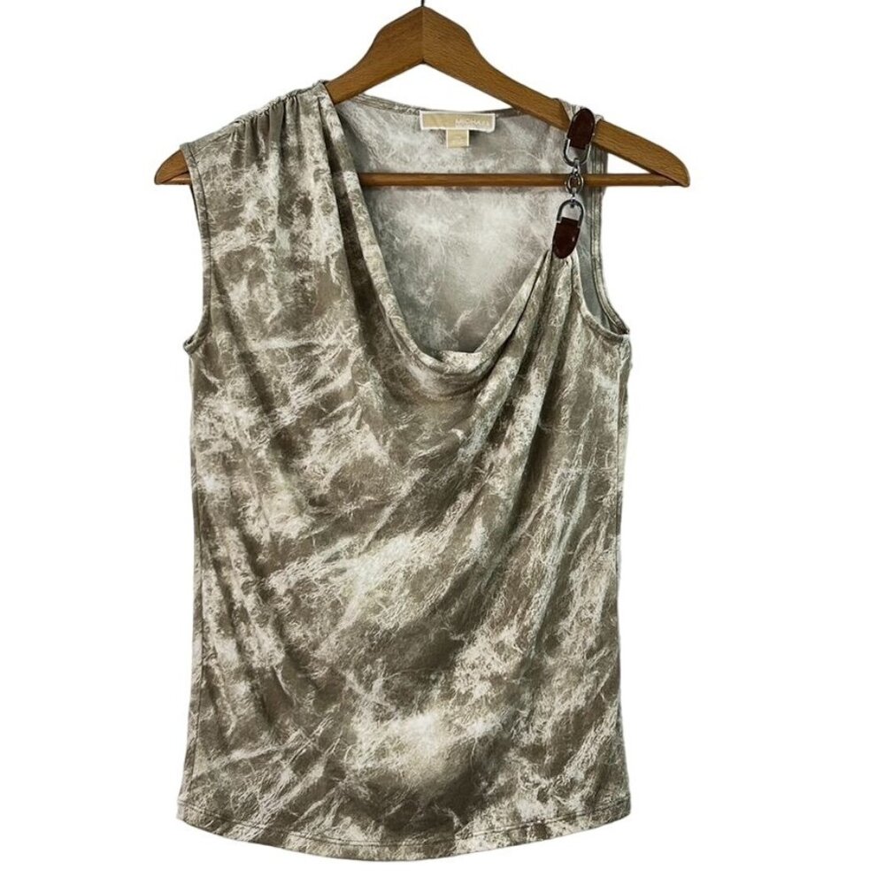 Michael Kors Womens Tank Top XS Asymmetrical Sleeveless Beige Cream Chain Detail